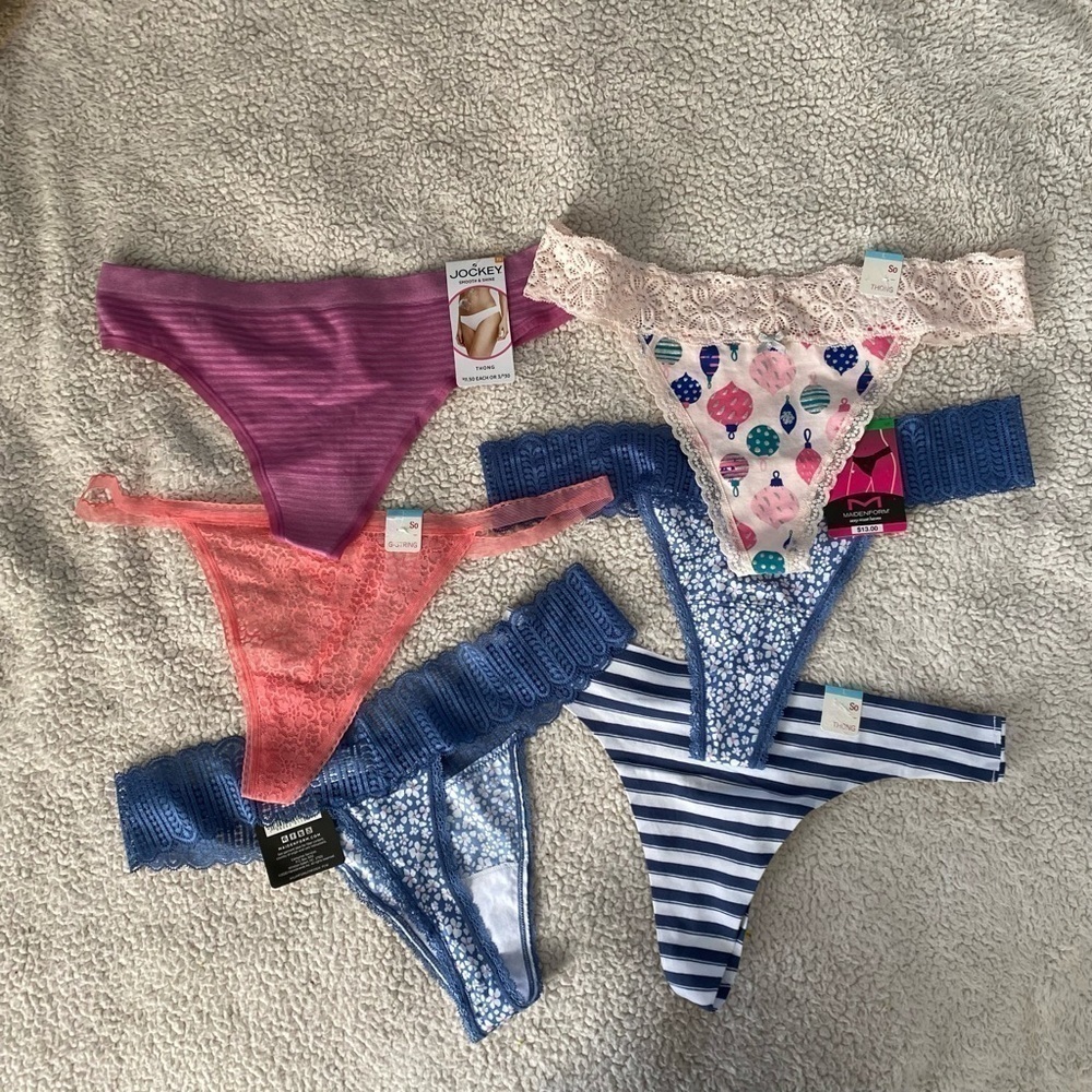 NWT  Underwear/ panties size: Large/ 7, Thong Bundle (6thongs, q g sting)